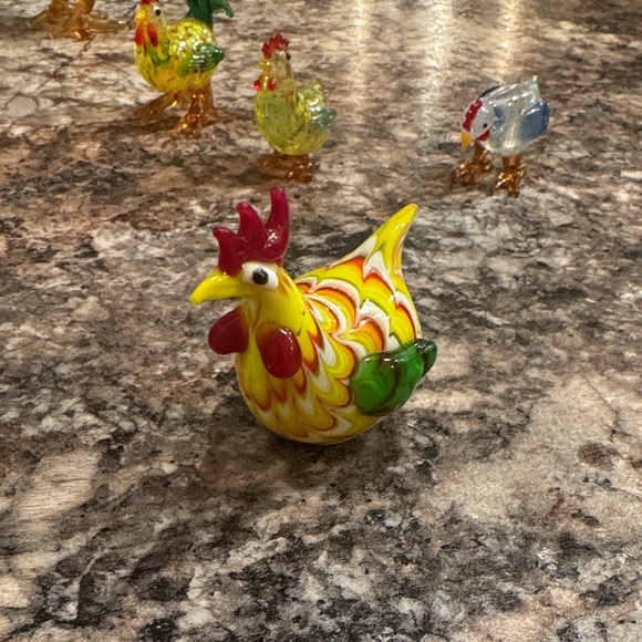 Colorful Glass Rooster and Chick Figurines - Picture 3 of 7